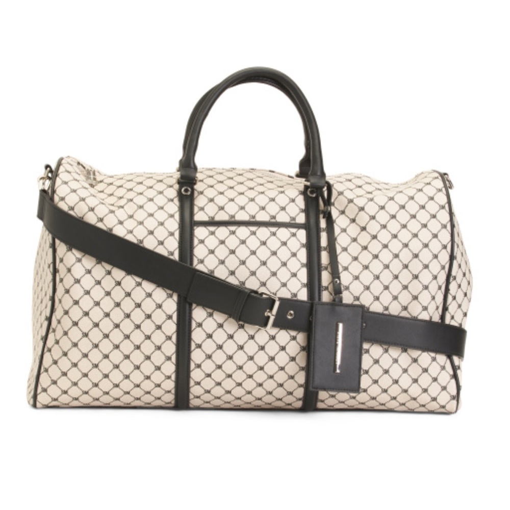Steve Madden BSPEEDY Large Tan And Black Monogram Weekender Bag - Picture 3 of 9